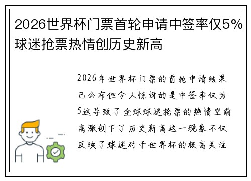 2026世界杯门票首轮申请中签率仅5%球迷抢票热情创历史新高